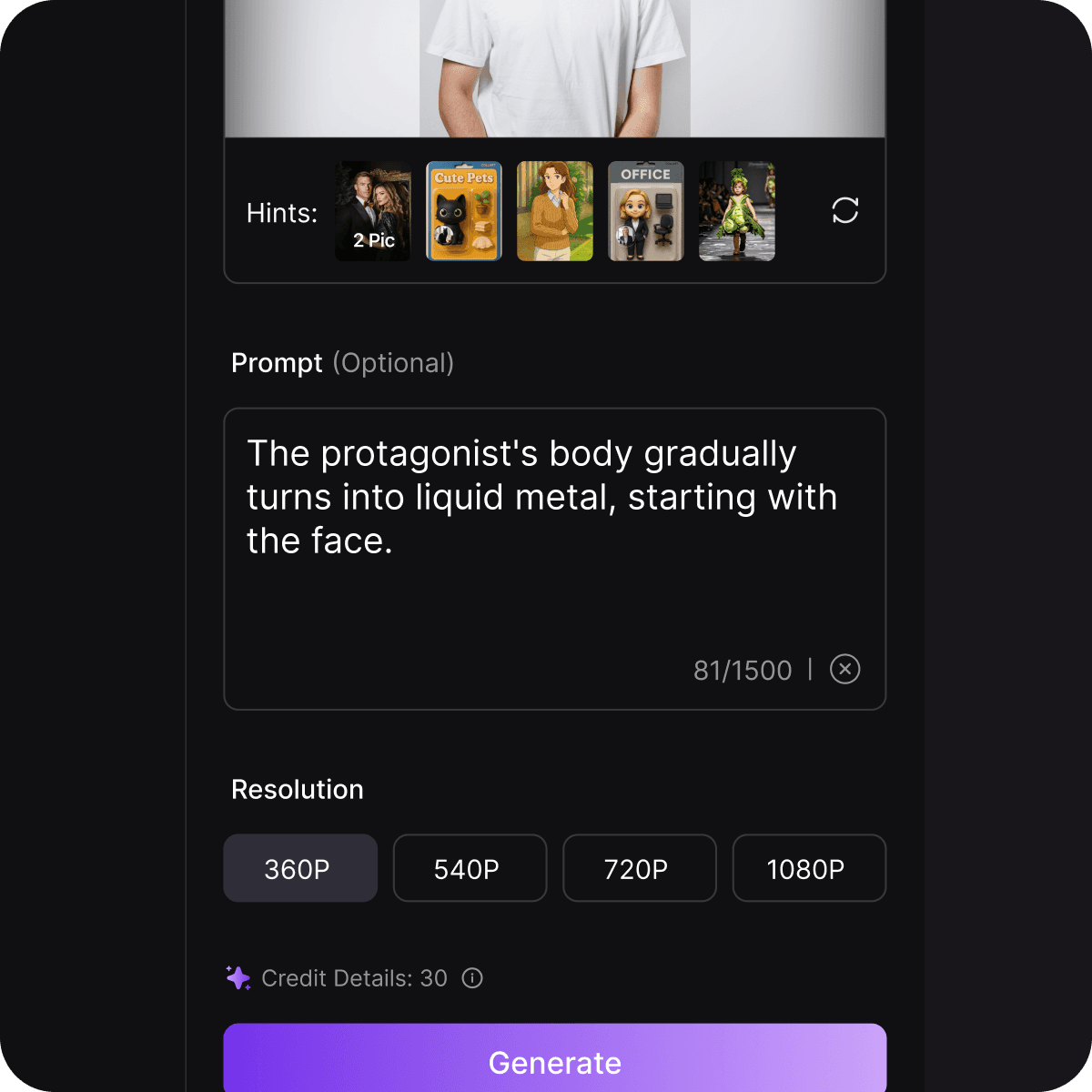 Step 2: Enter prompt words interface
